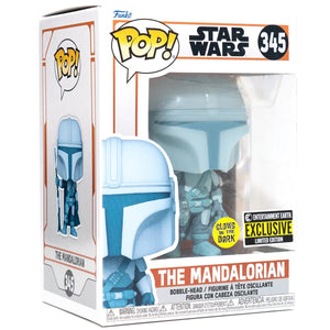 Funko Pop!  Star Wars: The Mandalorian Hologram GITD Entertainment Earth Exclusive #345 w/Free 0.45mm Pop Protector